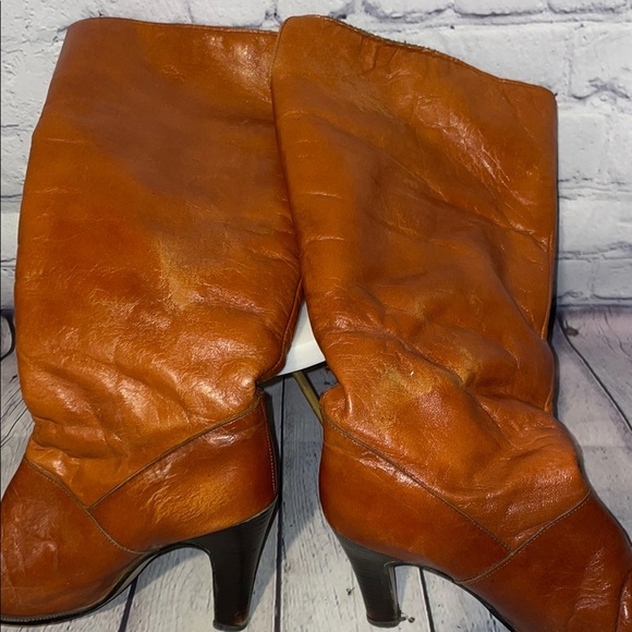 Vintage 70’s British Tan Brown Leather Knee-High Boots Sz 6 - Picture 5 of 6